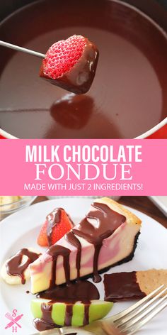 a chocolate fondue with strawberries on top