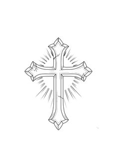 the cross is drawn in black and white with light rays coming from it on top