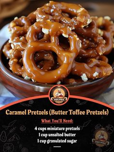 caramel pretzels butter toffee pretzels in a bowl