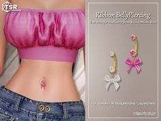 an image of a woman's belly piercing with pink bowknots on it