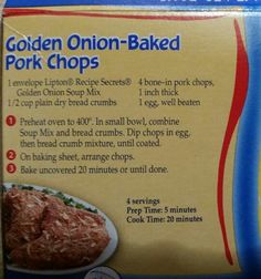 the package is labeled golden onion - baked pork chops