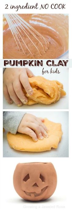 pumpkin clay recipe for kids to make with the help of an adult and toddler