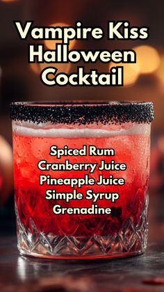 Vampire Kiss Halloween Cocktail Red And Black Drink, Spooky Halloween Drinks Alcohol Cocktails, Halloween Themed Adult Drinks, Alcoholic Drinks For Halloween Party, Cool Halloween Alcoholic Drinks, Spiced Rum Halloween Drinks, Spooky Halloween Alcoholic Drinks, Summerween Drink Ideas, Halloween Drinks Alcohol Large Batch