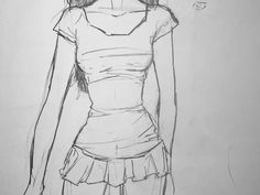 a pencil drawing of a girl in a dress