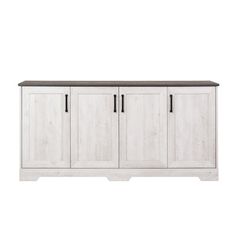 a white cabinet with four doors and two drawers