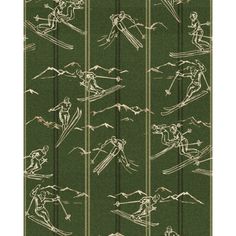 a green wallpaper with skiers and snowboarders on the lines in white