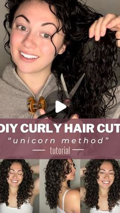 Curly Unicorn Haircut, Trim My Hair At Home, Diy Unicorn Haircut, How To Trim Your Own Curly Hair, Curly Haircut Video, Diy Haircut Curly Hair, Double Unicorn Haircut Curly Hair, At Home Curly Haircut, Curly Hair Cuts At Home