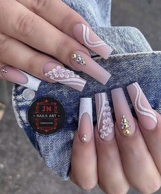 Fancy Acrylic Nails Classy, Bridesmaids Nails, Nail Art Products, Nails Design With Rhinestones, Ombre Nail Designs, Glamorous Nails, Coffin Shape Nails, Christmas Nails Acrylic, Diamond Nails