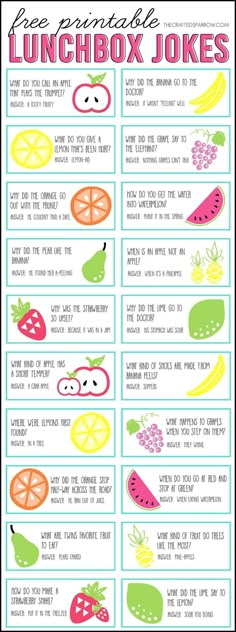 the lunchbox jokes poster is shown with different fruits and vegetables, including watermelon,