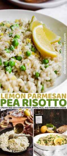 lemon parmesan pea risotto with peas and parsley on the side