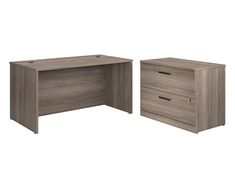 an office desk with two drawers and one drawer on the right side, in grey oak