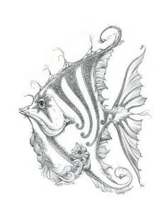 a drawing of a fish with an octopus on it's back