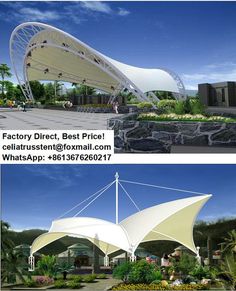 two images showing the different stages of an awning