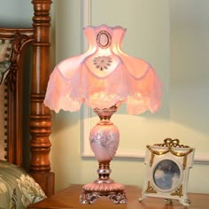 Korean Pink Flower Vase Table Lamp: Elegant Resin Design Nightstand Light With Lace Trim Victorian House Aesthetic, Creative Bedside Table, Bedroom Wall Decor Ideas, Pink Lamp, Beaded Lamps, Nightstand Light, Pink Table Lamp, Warm Bedroom, Wall Decoration Ideas