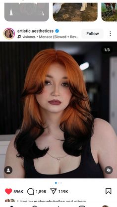 Orange or red hair with an inch ish long black tip Fox Hair Dye, Fox Hair, Dyed Red Hair, Tips Hair, Auburn Hair, Hair Color And Cut, Color Inspo, Orange Hair, Hair Inspo Color