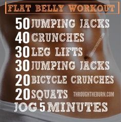 a woman's stomach with the words flat belly workout on it and an image of her