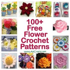 crochet flower patterns are featured in the book, 100 + free flower crochet patterns