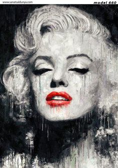 marilyn monroe with red lips on black and white background