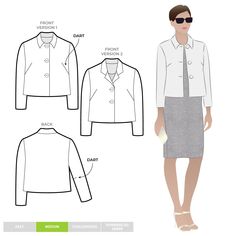 a woman's dress and jacket sewing pattern, with the measurements for each piece