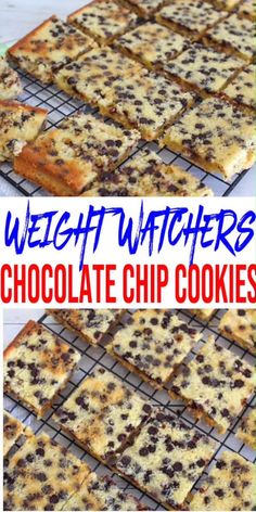 chocolate chip cookie bars on a cooling rack with the words weight watchers above them