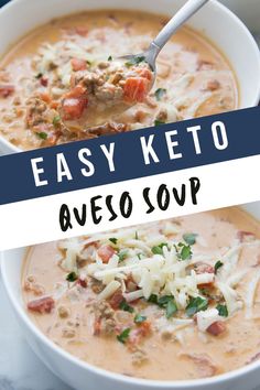 a bowl of easy keto quesadilla soup with cheese and parmesan