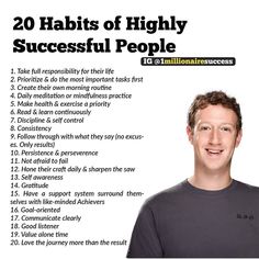 a man is standing in front of a poster with the words 20 habitts of highly successful people