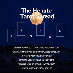 the hekatte tarot spread is shown in front of a full moon with four squares