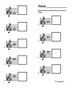 music worksheet with notes and symbols