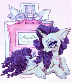 a drawing of a pony next to a bottle of perfume