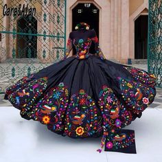 Mexican Theme Dresses, Long Sleeve Quinceanera Dresses, Quinceanera Dresses Mexican, Vestido Charro, Mexican Quinceanera, Mexican Quinceanera Dresses, Quinceanera Themes Dresses, Charro Quinceanera Dresses, Mexican Wedding Dress