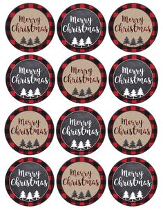 christmas cupcake toppers with trees and merry lettering on the bottom, set of 12