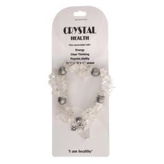 crystal health bracelet with bells and beads on it's front packaging package for sale