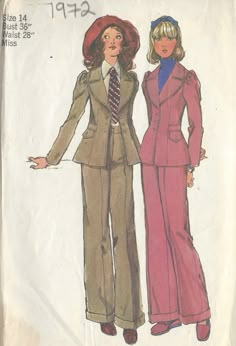 two women's suits and one woman's tie are shown in this sewing pattern