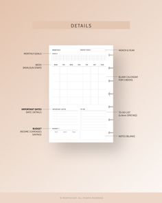 an image of a planner with the words details in white and pink on top of it