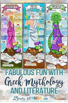 three books with the words fabulous fun with greek mythology and literature