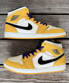 Replacement box. Very popular jordan 1 mid laker size 11.5 in clean condition. If you have any questions feel free to message me, thanks Jordan 1 Mid, Sneaker Collection, Message Me, Jordan 1, Jordan, Feel Free, Nike, Sneakers, Quick Saves