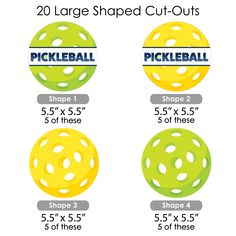 three different sizes of pickleballs are shown in the diagram above, and below