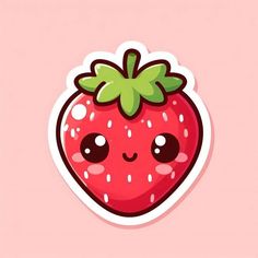 a cute strawberry sticker on a pink background