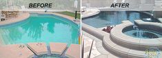 before and after photos of a swimming pool