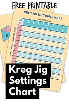 the free printable kreg jig setting chart