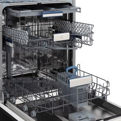 an open dishwasher with dishes in it