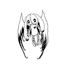 a black and white drawing of an animal with wings