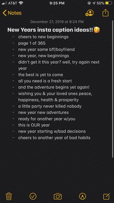 the new year's insta caption idea is displayed on an iphone screen