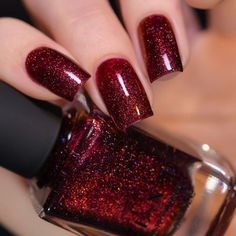 Carrie Blood Red Holographic Nail Polish - Etsy Red Sparkle Nails, Red Sparkly Nails, Red Holographic, Trendy Nail Polish, Dark Red Nails, December Nails, Rainbow Connection, Holographic Nail Polish, Red Sparkle