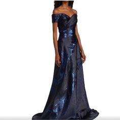 This Item Is New Without Tags . To Prevent Any Illegal Store Returns There Is A Line Through The Designer Name . Formal Blue A-line Gown, Luxury Fitted Blue Gown, Luxury Blue Dress With Fitted Bodice, Luxury Blue Dress For Gala, Luxury Blue Gala Dress, Blue A-line Evening Dress For Formal Occasions, Blue A-line Evening Dress For Formal Events, Blue A-line Dress For Evening, Blue A-line Formal Evening Dress