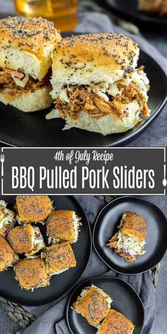 bbq pulled pork sliders on black plates