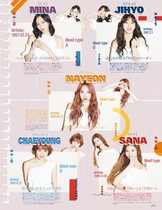 the poster for girls'generation is shown in multiple colors and sizes, including red, white