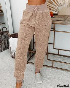 Olivia Mark - Zippered Fleece Coat and High Waisted Pants Set Fuzzy Pants, Girl Sweatpants, Drawstring Detail, Sweat Suit, Sherpa Hoodie, Flying Monkey Jeans, Chic Type, High Waist Pants, Stretch Top