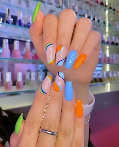 Acrylic Nail Ideas For Vacation, Neon Gel Nail Designs, Neon Acrylic Nails Designs, Cute Neon Nail Ideas, Simple Neon Nails, Neon Colored Nails, Bright Neon Acrylic Nails Summer, Neon Nails Acrylic, Neon Nail Ideas Summer