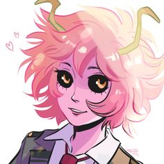 an anime character with pink hair and horns